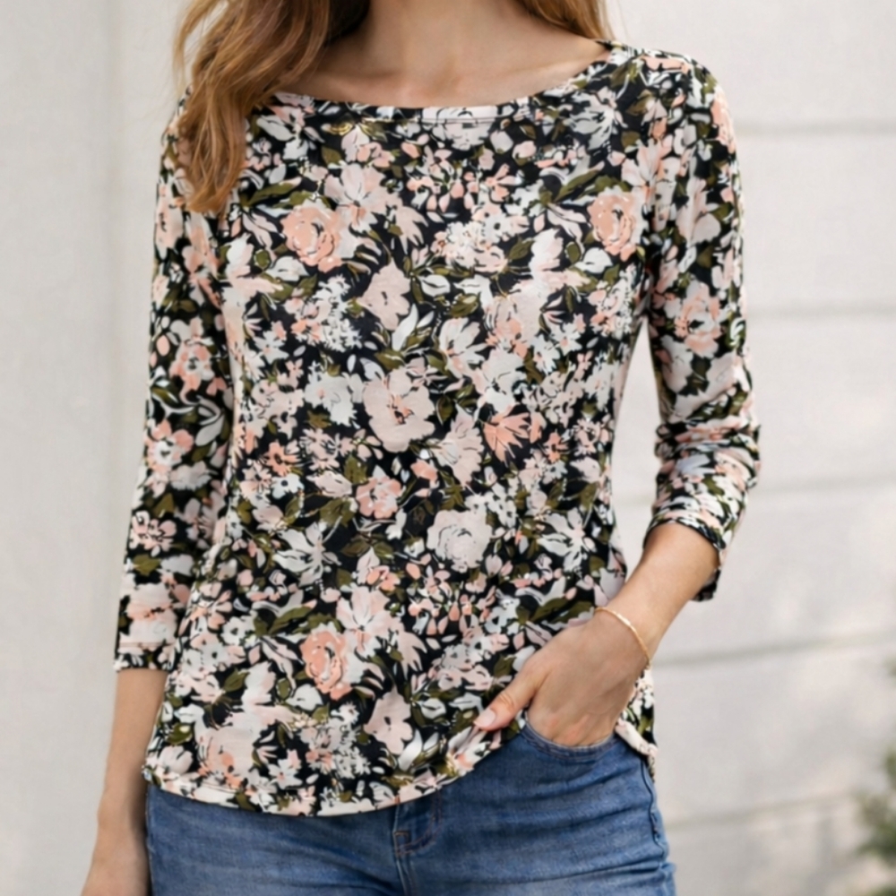 ANN TAYLOR FACTORY Floral 3/4  Sleeve Top